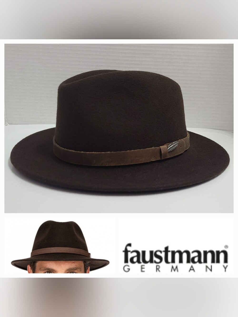 Faustmann Germany Vintage Alpine Hat Wide Rim Brown #1588 100% Wool